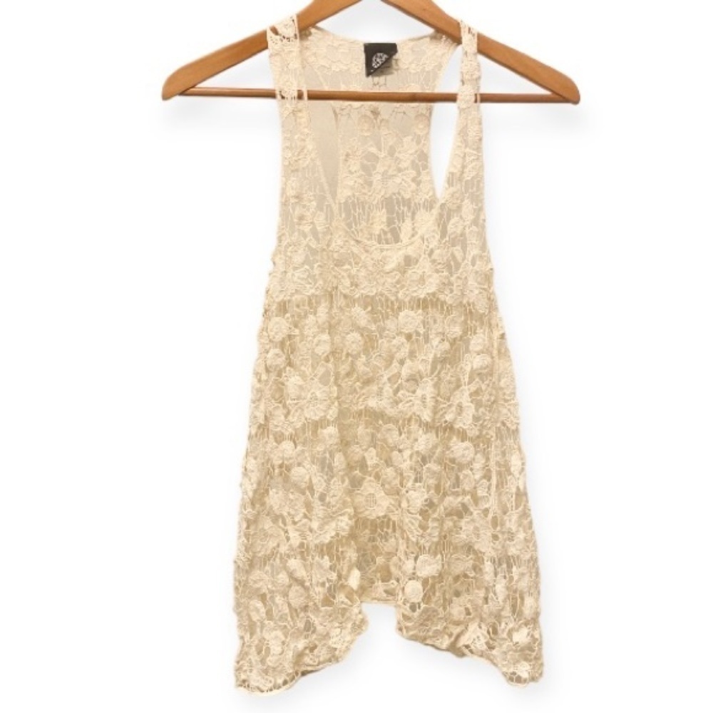 Bobeau Crochet Tank Top Cream Ivory Floral Cover Up Loose Fit Relaxed Sz Medium